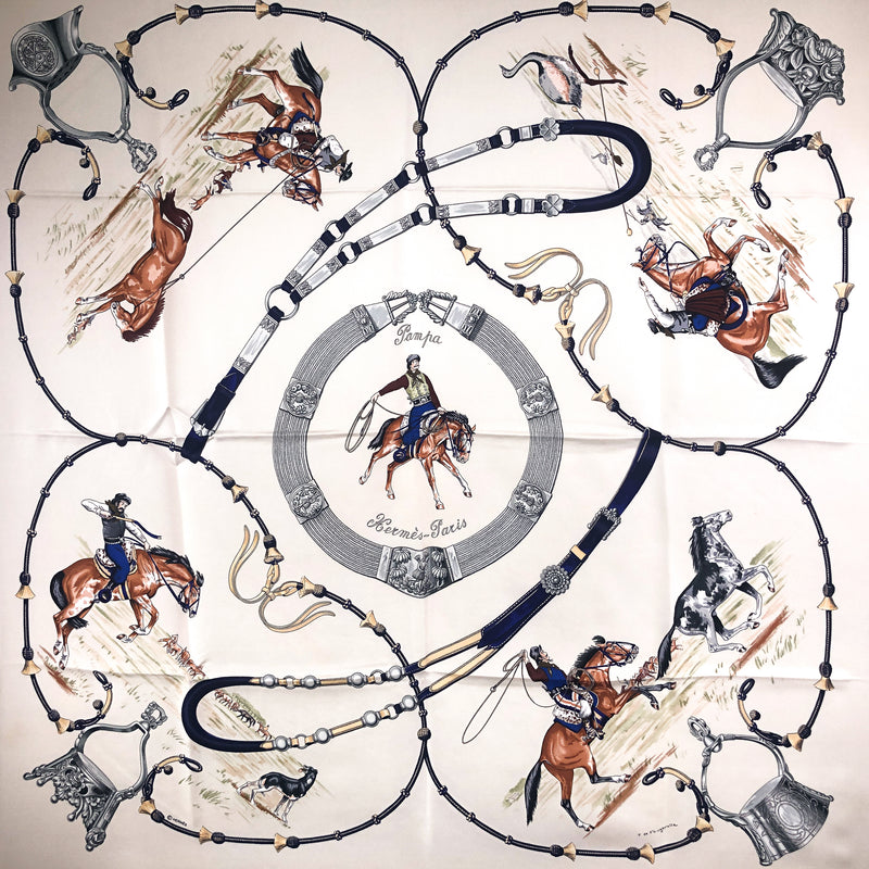 Pampa Hermes Scarf by Fougerolle 90cm Silk - Cream