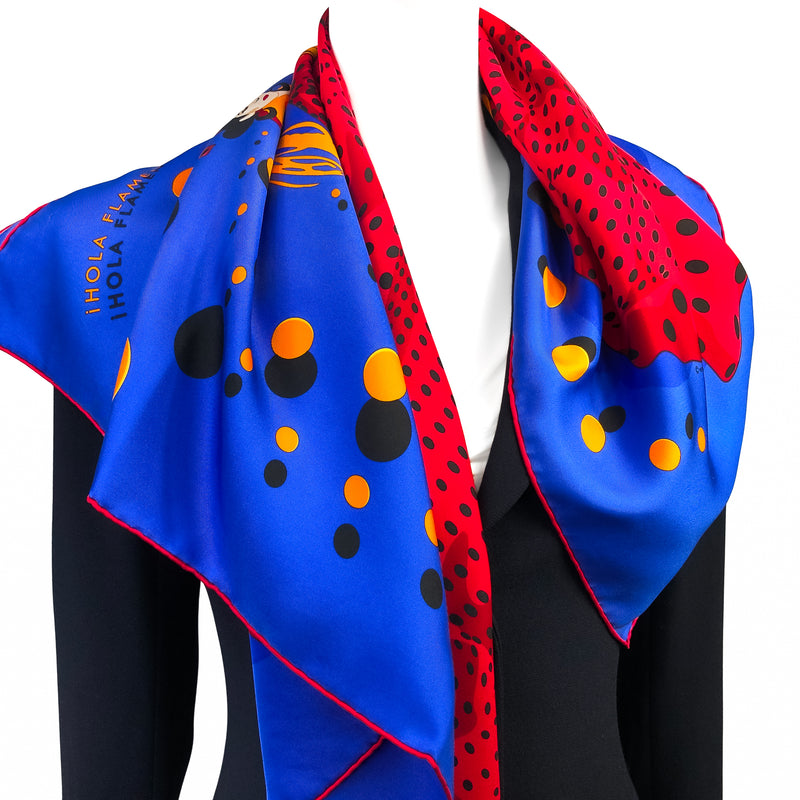Hola Flamenca Hermes Scarf by Dimitri Rybaltchenko 90cm Silk Twill Red | Blue