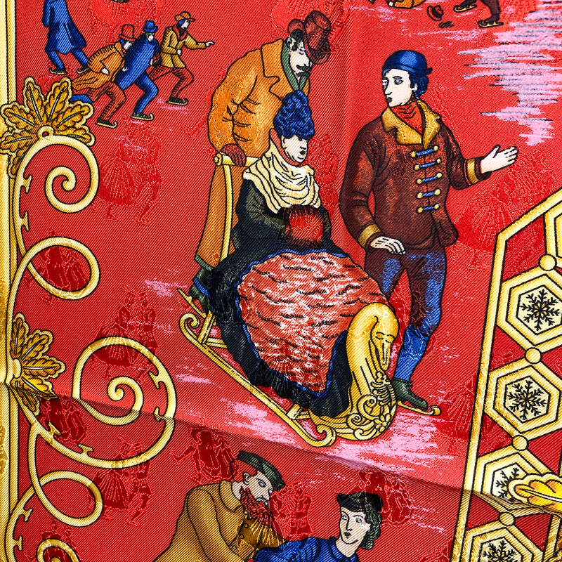 Joies d'Hiver Hermes Scarf by Joachim Metz 90 cm Silk Jacquard w/Joyeux Noel Box Sleeve