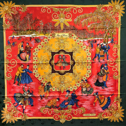 Joies d'Hiver Hermes Scarf by Joachim Metz 90 cm Silk Jacquard w/Joyeux Noel Box Sleeve