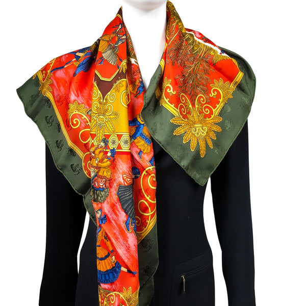 Joies d'Hiver Hermes Scarf by Joachim Metz 90 cm Silk Jacquard w/Joyeux Noel Box Sleeve