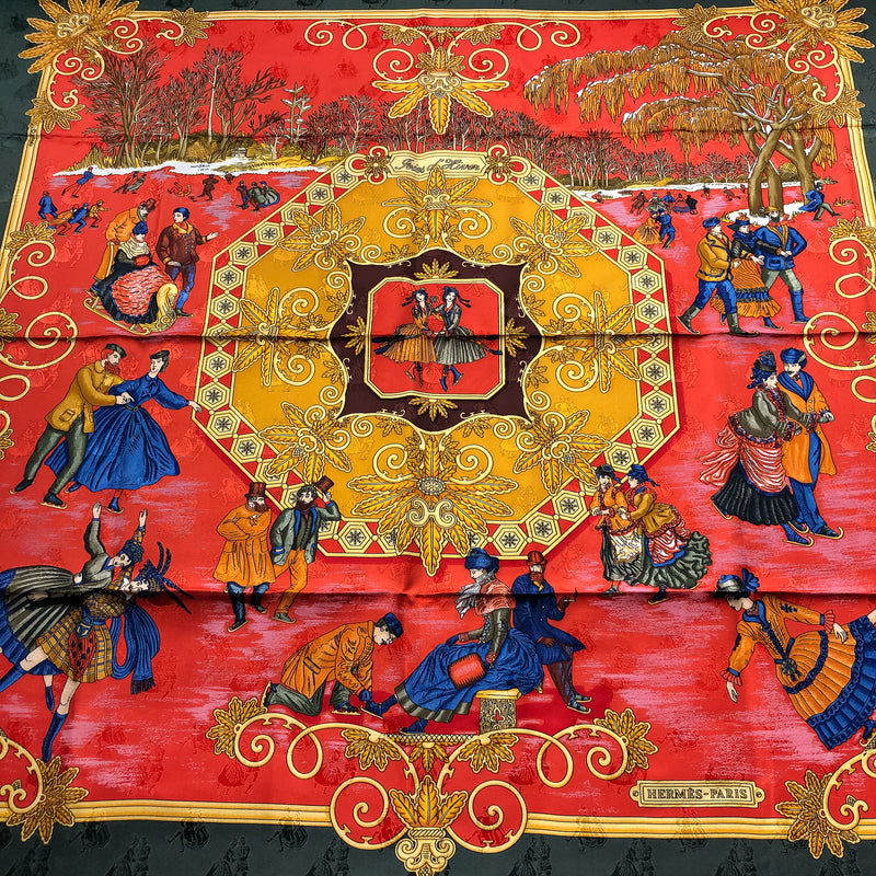 Joies d'Hiver Hermes Scarf by Joachim Metz 90 cm Silk Jacquard w/Joyeux Noel Box Sleeve