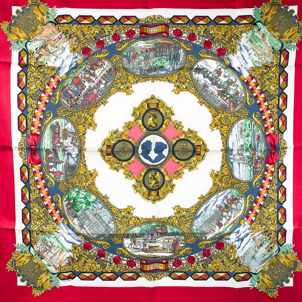L'Entente Cordiale Hermes Scarf by Loic Dubigeon 90cm Silk Twill Red Colorway | MIB