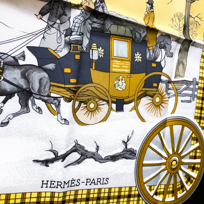 L'Hiver en Poste Hermes Scarf by Ledoux 90 cm Silk | Black Border w/Box