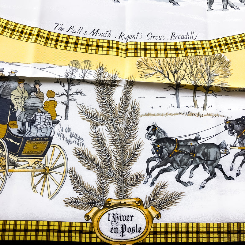 L'Hiver en Poste Hermes Scarf by Ledoux 90 cm Silk | Black Border w/Box