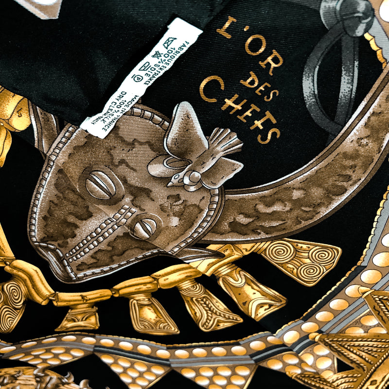 L'Or des Chefs Hermes Scarf by Joachim Metz 90cm Silk Twill Black | Gold Col.