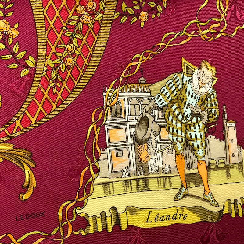 La Comédie Italienne Hermes Scarf by Philippe Ledoux Silk Lute Jacquard GRAIL Raspberry Col.