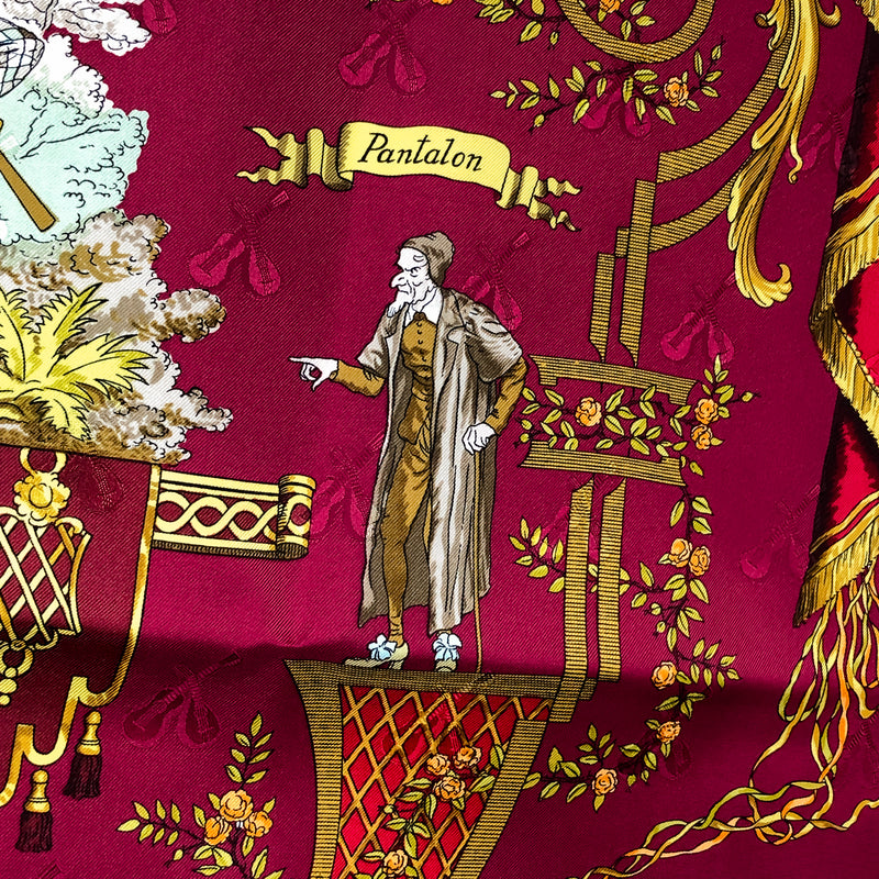 La Comédie Italienne Hermes Scarf by Philippe Ledoux Silk Lute Jacquard GRAIL Raspberry Col.