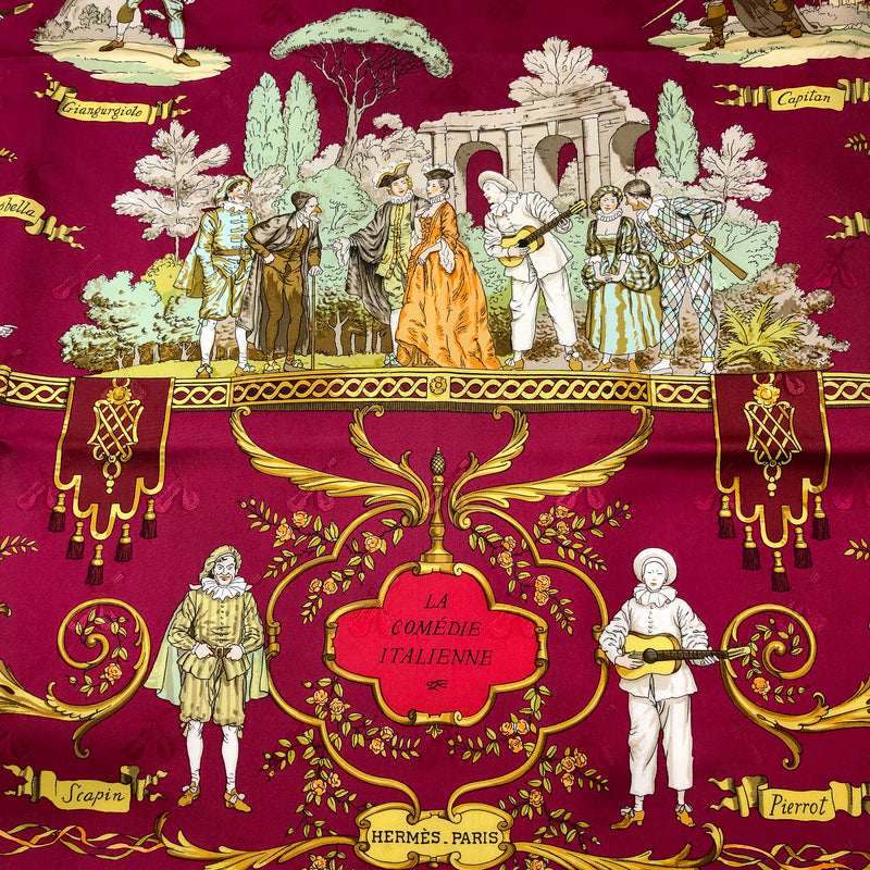 La Comédie Italienne Hermes Scarf by Philippe Ledoux Silk Lute Jacquard GRAIL Raspberry Col.