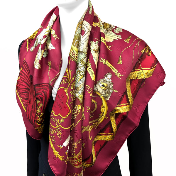 La Comédie Italienne Hermes Scarf by Philippe Ledoux Silk Lute Jacquard GRAIL Raspberry Col.