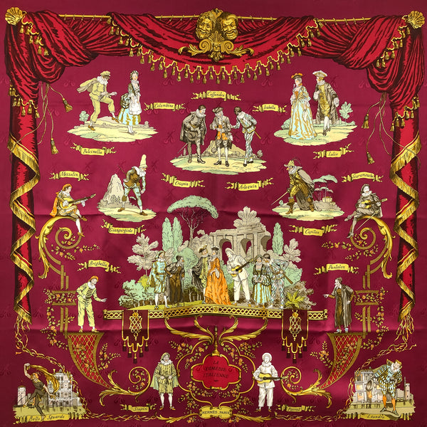 La Comédie Italienne Hermes Scarf by Philippe Ledoux Silk Lute Jacquard GRAIL Raspberry Col.