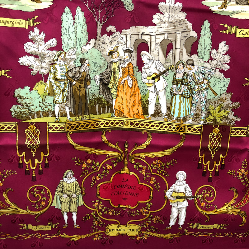 La Comédie Italienne Hermes Scarf by Philippe Ledoux Silk Lute Jacquard GRAIL Raspberry Col.