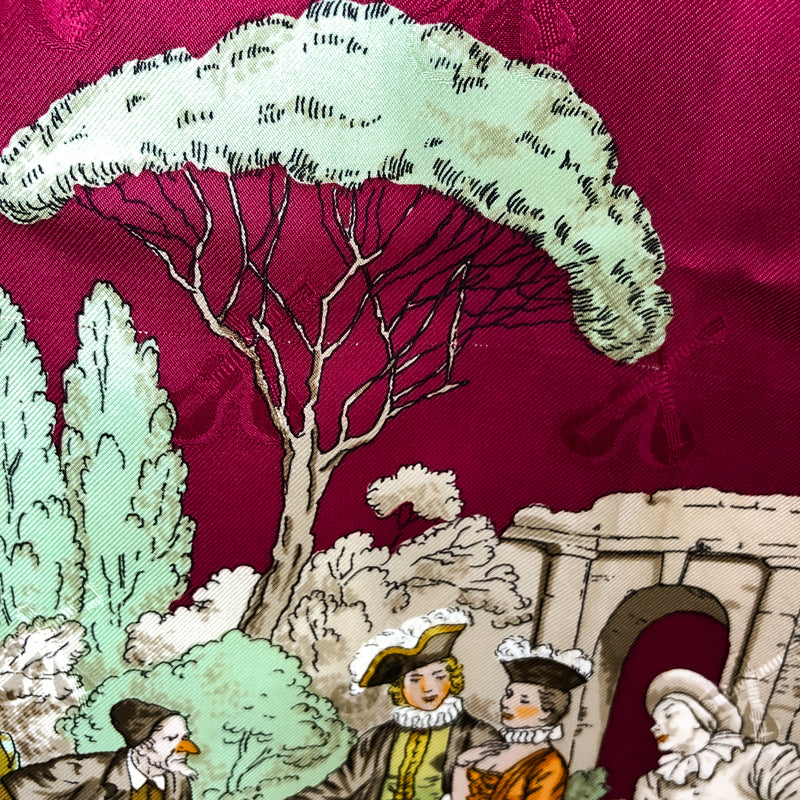 La Comédie Italienne Hermes Scarf by Philippe Ledoux Silk Lute Jacquard GRAIL Raspberry Col.