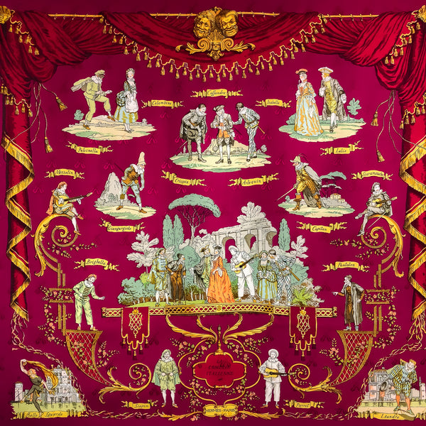 RESERVED La Comédie Italienne Hermes Scarf by Philippe Ledoux Silk Lute Jacquard GRAIL Raspberry Col.