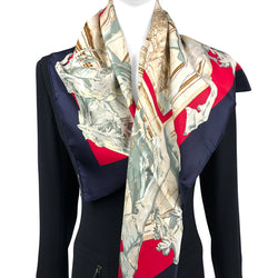 La Fontaine de Bartholdi Hermes Scarf by Rybal 90 cm Silk Twill | Red | Navy