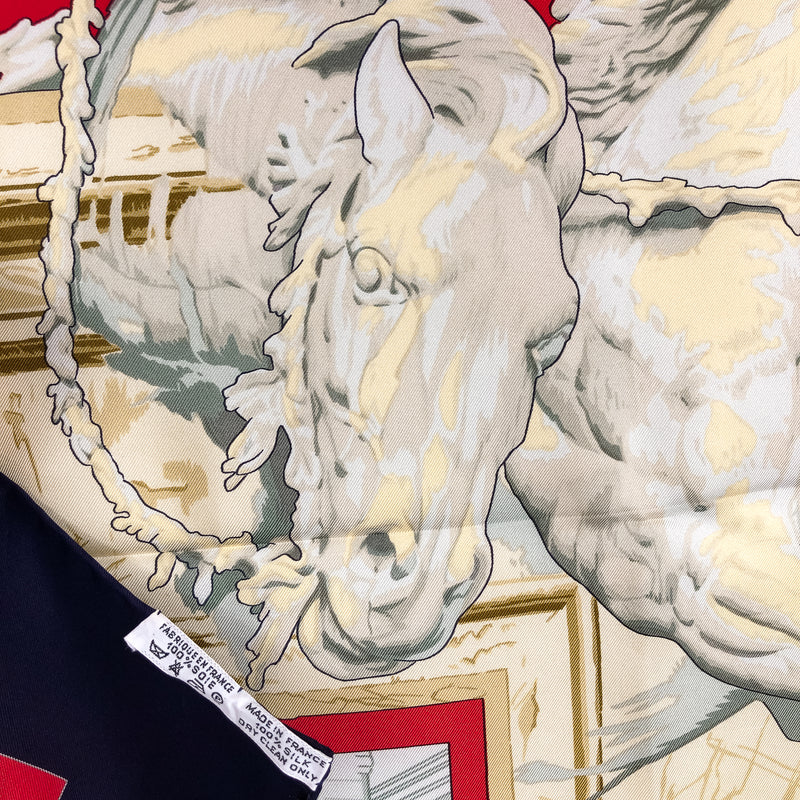 La Fontaine de Bartholdi Hermes Scarf by Rybal 90 cm Silk Twill | Red | Navy