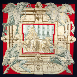 La Fontaine de Bartholdi Hermes Scarf by Rybal 90 cm Silk Twill | Red | Navy