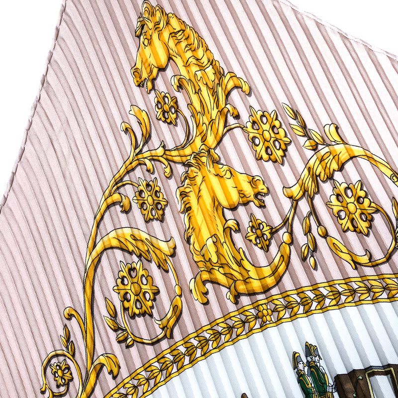 La Promenade de Longchamps Hermes Scarf by Ledoux 90cm Silk Plissé Light Pink w/Box