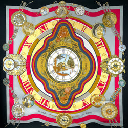 La Ronde des Heures Hermes Scarf by Dubigeon 90 cm Silk Black Col.