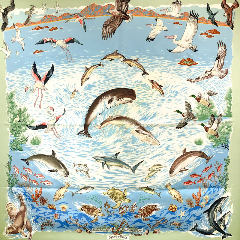 La Vie Precieuse de la Mediterranee Hermes Silk Scarf by Robert Dallet