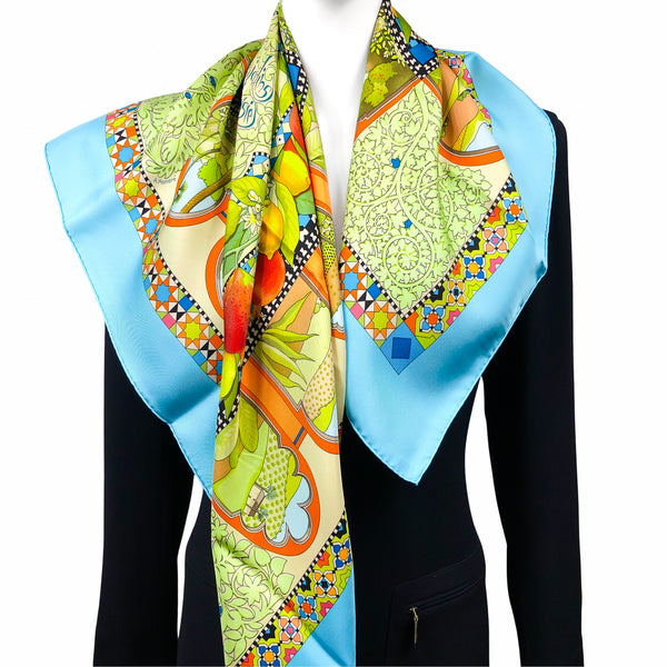 Les Jardins D'Andalousie Hermes Scarf by Aline Honore 90cm Silk Twill | Turquoise