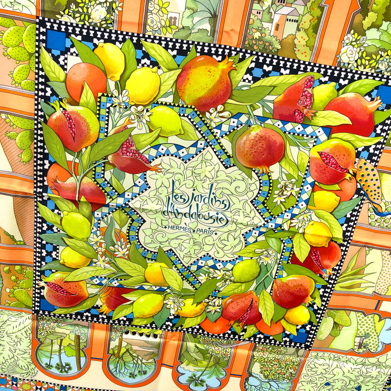 Les Jardins D'Andalousie Hermes Scarf by Aline Honore 90cm Silk Twill | Turquoise