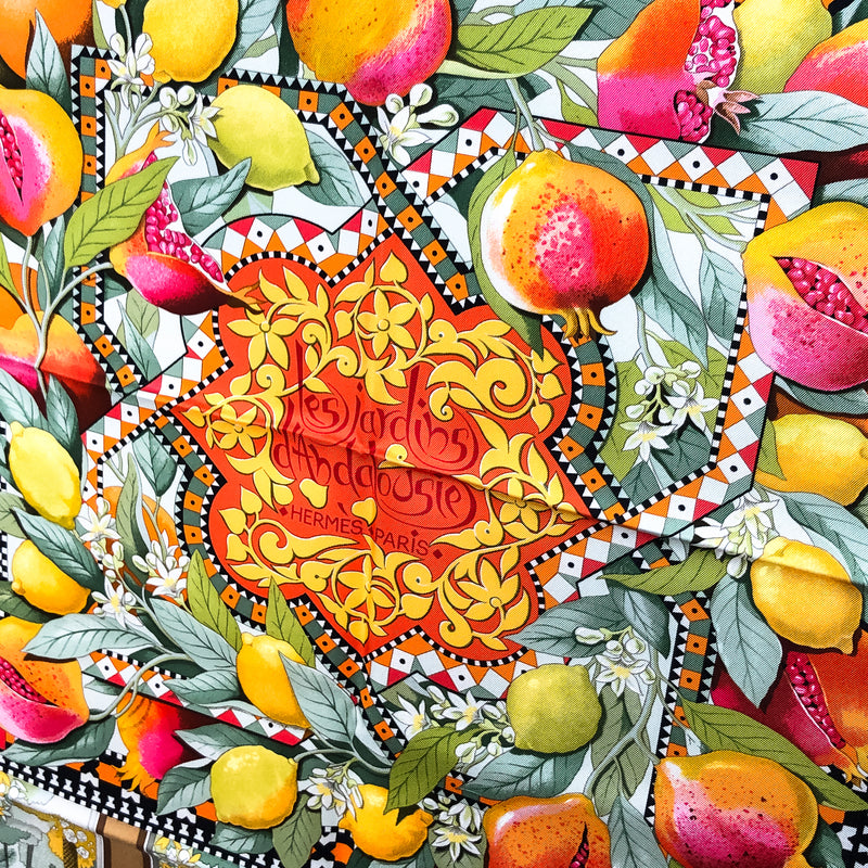 Les Jardins D'Andalousie Hermes Scarf by Aline Honore 90cm Silk Twill w/Box | Orange