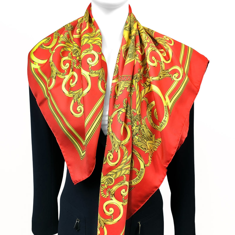 Les Tuileries Hermes Scarf by Joachim Metz 90 cm Silk Red | Gold