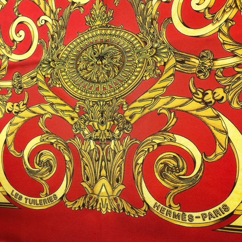 Les Tuileries Hermes Scarf by Joachim Metz 90 cm Silk Red | Gold