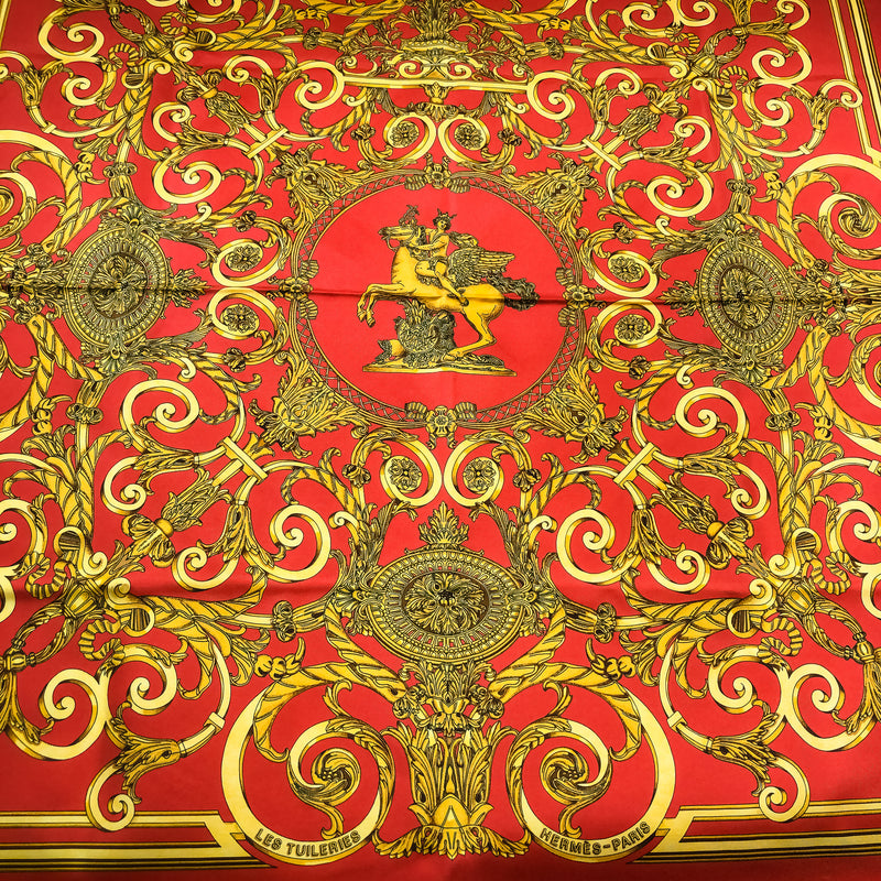 Les Tuileries Hermes Scarf by Joachim Metz 90 cm Silk Red | Gold