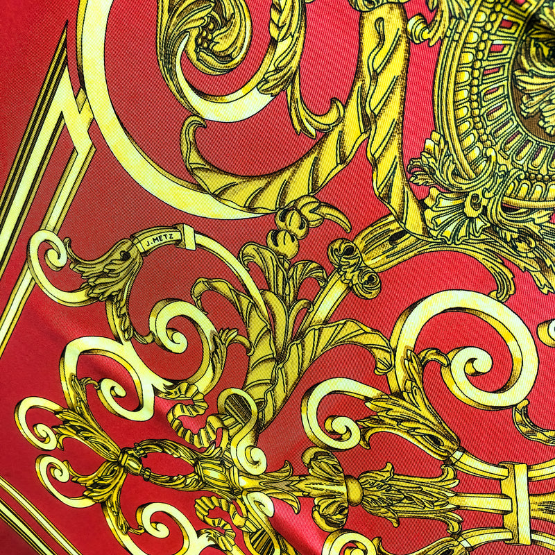 Les Tuileries Hermes Scarf by Joachim Metz 90 cm Silk Red | Gold