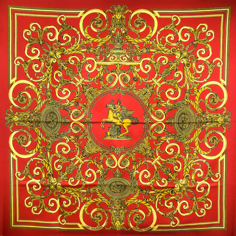 Les Tuileries Hermes Scarf by Joachim Metz 90 cm Silk Red | Gold