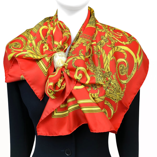 Les Tuileries Hermes Scarf by Joachim Metz 90 cm Silk Red | Gold