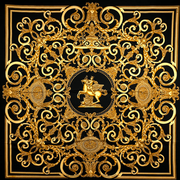 Les Tuileries Hermes Scarf by Joachim Metz 90 cm Silk Black | Gold