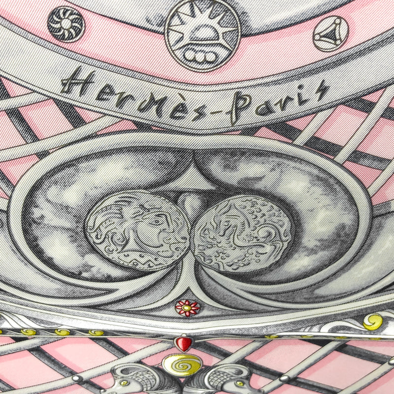 Monnaies et Symboles des Parisii Hermes Scarf By Zoe Pauwels 90 cm Silk Twill | Pink