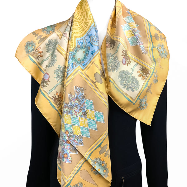 Paridaiza Hermes Scarf by Eugene Brunelle 90 cm Silk Twill | Golden Yellows