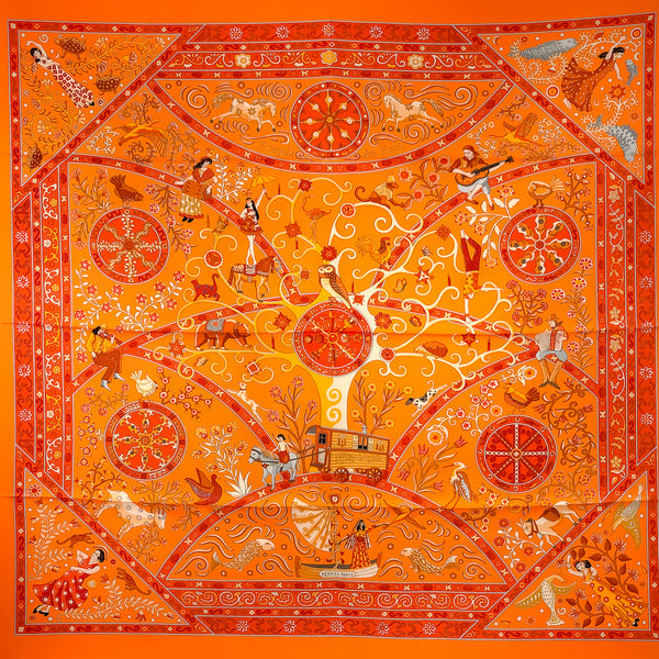 Peuple du Vent Hermes Scarf by Christine Henry 90cm Silk Twill Orange Col.