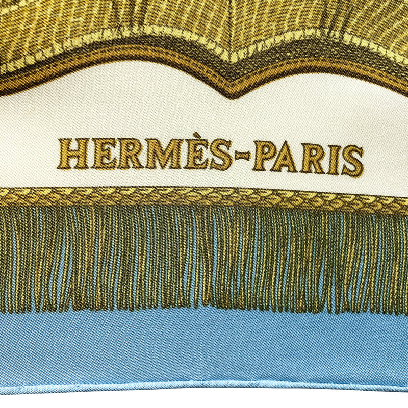 Poste et Cavalerie Hermes Scarf by Joachim Metz 90 cm Silk Lt Blue