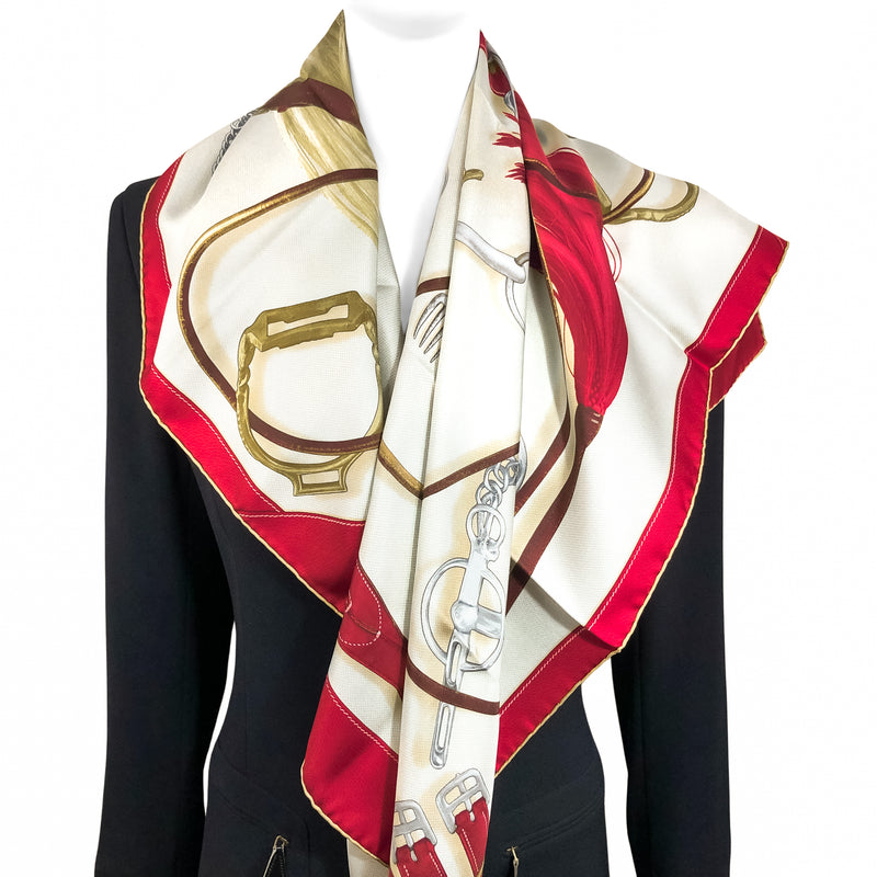 Projets Carres Hermes Scarf by Henri d'Origny 90cm Silk Twill Red