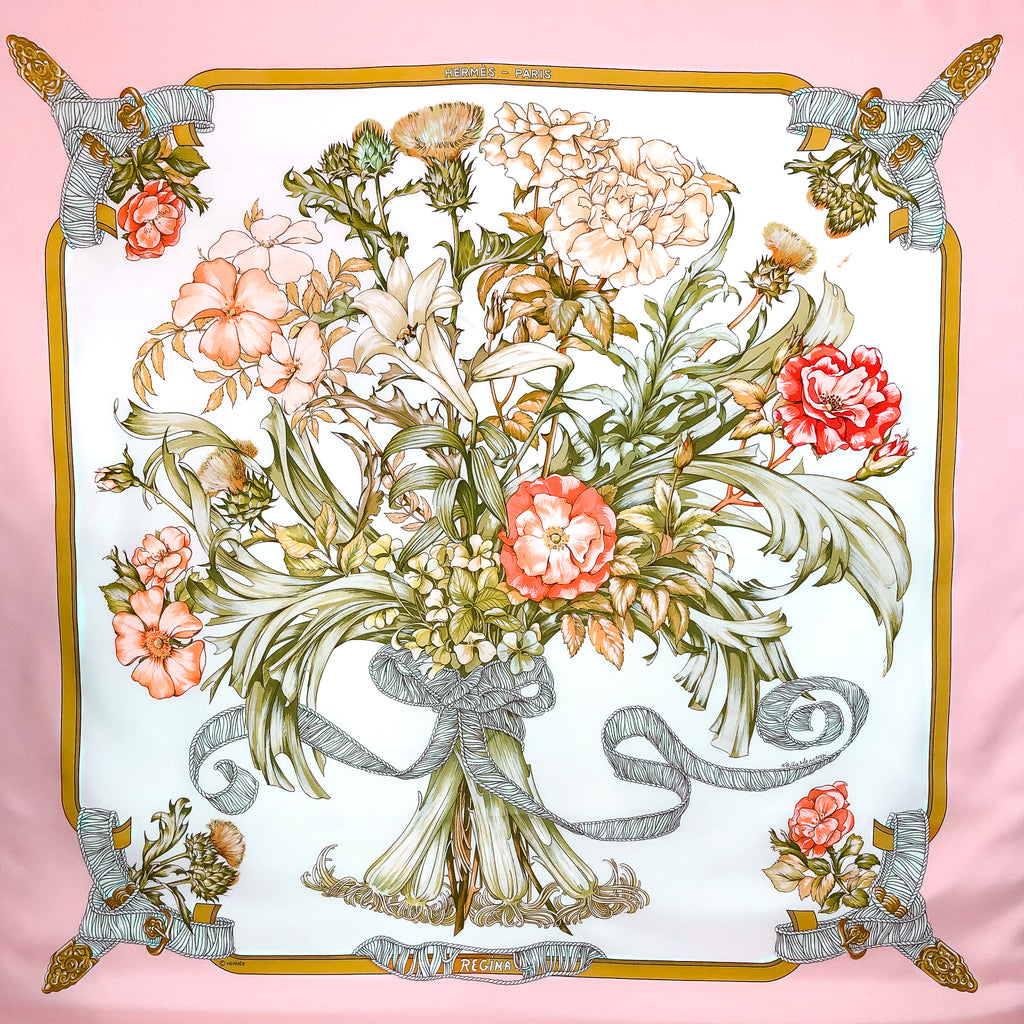 Hermes Scarf Iconic Regina by Leila Menchari Lush Flower Bouquet