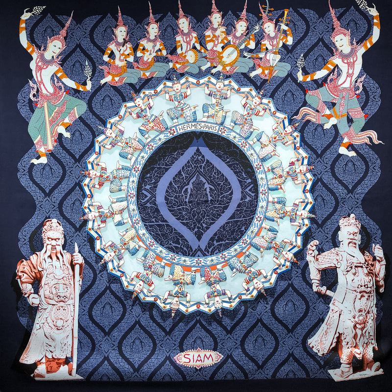 Siam Hermes Scarf by Rybal 90 cm Silk Twill | Blue | Highly Sought After