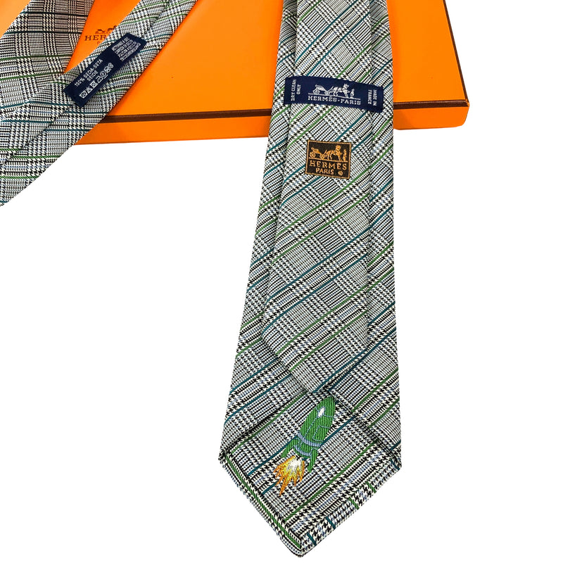 Hermes Silk Necktie 7 | To The Moon Tie with a Prince of Wales Motif w/BOX