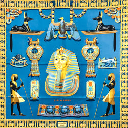 Tutankhamun Hermes Scarf by Rybal 90cm Silk Twill Blue Col. w/BOX