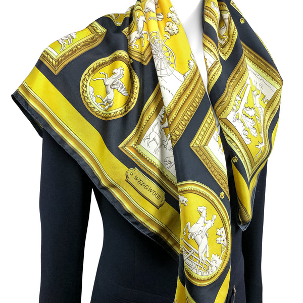 Wedgwood Hermes Scarf by Philippe Ledoux 90 cm Silk Twill Black | Gold