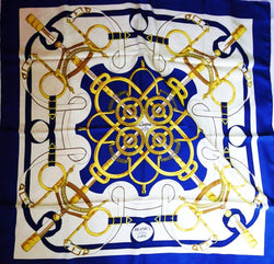 Eperon d'Or HERMES scarf in white and blue