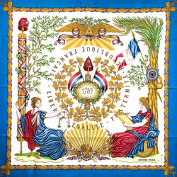 1789 - Republique Francaise Liberte Egalite Fraternite Hermes Silk Scarf Bright Blue