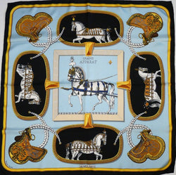 Hermes Silk Scarf Grand Apparat Light Blue and Black Early Issue ...