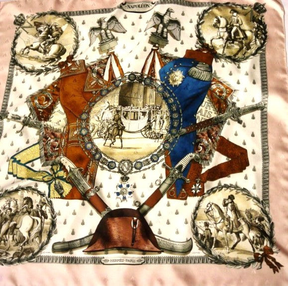 Hermes Silk Jacquard Scarf Napoleon Pink Border RARE