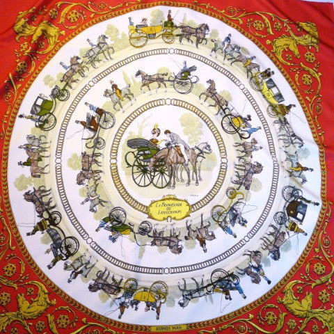 Hermes Silk Scarf La Promenade de Longchamps Ledoux 1965