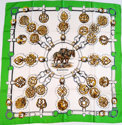 Cuivreries HERMES Silk Scarf green and white